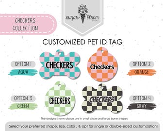 Orange Pink Black Green Blue Checkered Pet ID Tag – Personalized Dog Tag, Custom Cat ID, Double-Sided Metal, Checkers Pattern