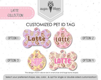 Etiqueta de identificación para perro con café helado, etiqueta para mascota con café latte, lindo collar para perro amante del café, etiqueta de identificación personalizada, accesorio para mascota inspirado en café frío