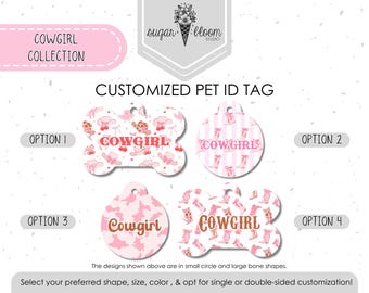 Placa de identificación para mascotas con diseño de vaquera del oeste, botas y sombrero de rodeo, estilo Nashville, Texas, placa personalizada para perros, placa de identificación personalizada para gatos, placa metálica de doble cara.