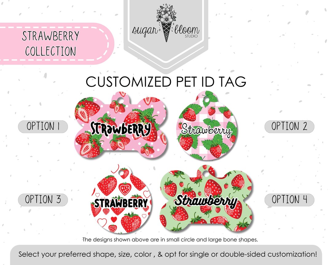 Raspberry Dog Tag Strawberry Gingham Personalized Dog Tag, Custom Berry Pet ID, Plaid ...