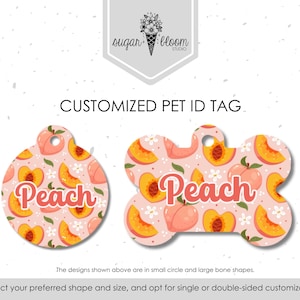 Summer Peach Peaches Peachy Fruit Personalized Dog Tag, Nature, Custom Pet ID, Girly, Cat ID, Metal Customized Tag, Double-Sided