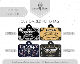 Spirit Board Pet ID Tag, Ouija Occult Design with Pentagram, Personalized Dog & Cat ID Tag, Mystical Gothic Pet Tag, Double-Sided Metal