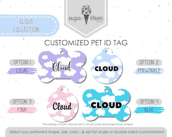 Placa de identificación para mascotas con diseño de nube de ensueño, placa personalizada para perros y gatos, placa personalizada inspirada en el cielo, metal de doble cara.