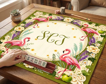 Personalized Mahjong Table Mat, Flamingo Floral Game Mat, Custom American-style mahjong table mat, Mahjong Accessories, Mahjong Mat