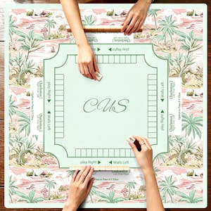 Pastel Tropical Palm Mahjong Game Mat, Vintage Chinoiserie Charleston Layout Mahjong Table Cover, Quiet Rubber Game Pad, Mahjong accessories image 6