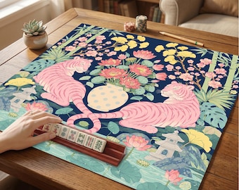 Tapete de mesa de Mahjong Tigre Rosa, Tapete de juego Arte Loto, Cubierta de mesa de goma estilo asiático, Tapete de mesa de Mahjong americano, Regalo de Mahjong, Tapete de Mahjong