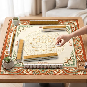 Anpassad Lotus Mahjongmatta, Asiatisk Blommönster, Halkfri Spelplan i Gummi, Elegant Retrodekor, Present till Mahjongspelare, Mahjongtillbehör bild 3
