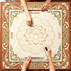 Anpassad Lotus Mahjongmatta, Asiatisk Blommönster, Halkfri Spelplan i Gummi, Elegant Retrodekor, Present till Mahjongspelare, Mahjongtillbehör bild 5