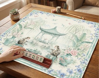 Garden Mahjong Table Mat, Zen Asian Art Game Mat, Vintage Floral Rubber Table Cover Gift, American Mahjong Table Mat, Mahjong Gift