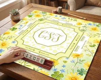 Personalized Mahjong Mat, Daisy Floral Game Table Cover, Custom Letter Rubber Pad, Unique Mahjong Gift Decor,  American Mahjong Mat