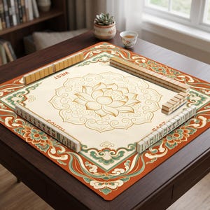 Anpassad Lotus Mahjongmatta, Asiatisk Blommönster, Halkfri Spelplan i Gummi, Elegant Retrodekor, Present till Mahjongspelare, Mahjongtillbehör bild 4