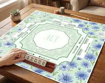 Mahjongmat, mahjongmat groene pastel bloemen, aangepaste madeliefje Amerikaanse mahjong-tafelkleed, mahjongpad tuin, mahjongaccessoires