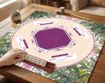 Personalized green bamboo leaf mahjong table mat, Mahjong Club Mahjong Tournament Game Mat, Mahj Mahjong Accessories,Women's Gifts