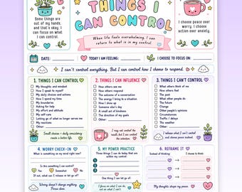 Things I Can Control Worksheet, Anxiety Coping Skills, Mindset Reflection (US Letter)