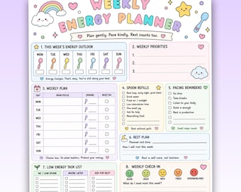 Weekly Energy Planner, Spoon Theory Self-Care Worksheet (US Letter PDF)