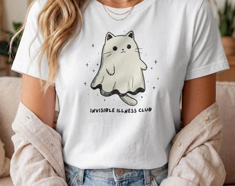 Invisible Illness Club Ghost Cat Tee | Chronic Illness Awareness Shirt | Spoonie Gift