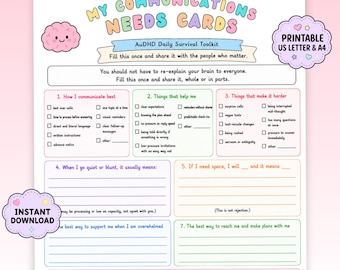 AuDHD Communication Needs Card | Printable Relationship Toolkit (Digital Download)