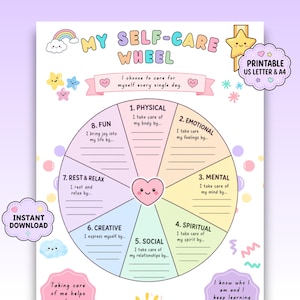 Self Care Wheel Worksheet | Kids, Teens, Therapy Activity (Digital Download)