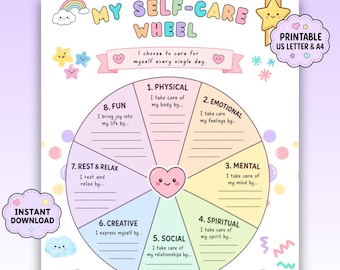 Self Care Wheel Worksheet | Kids, Teens, Therapy Activity (Digital Download)