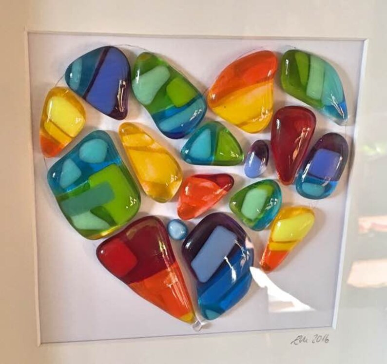 Framed Fused Glass Heart Valentine's Gift Valentine Etsy