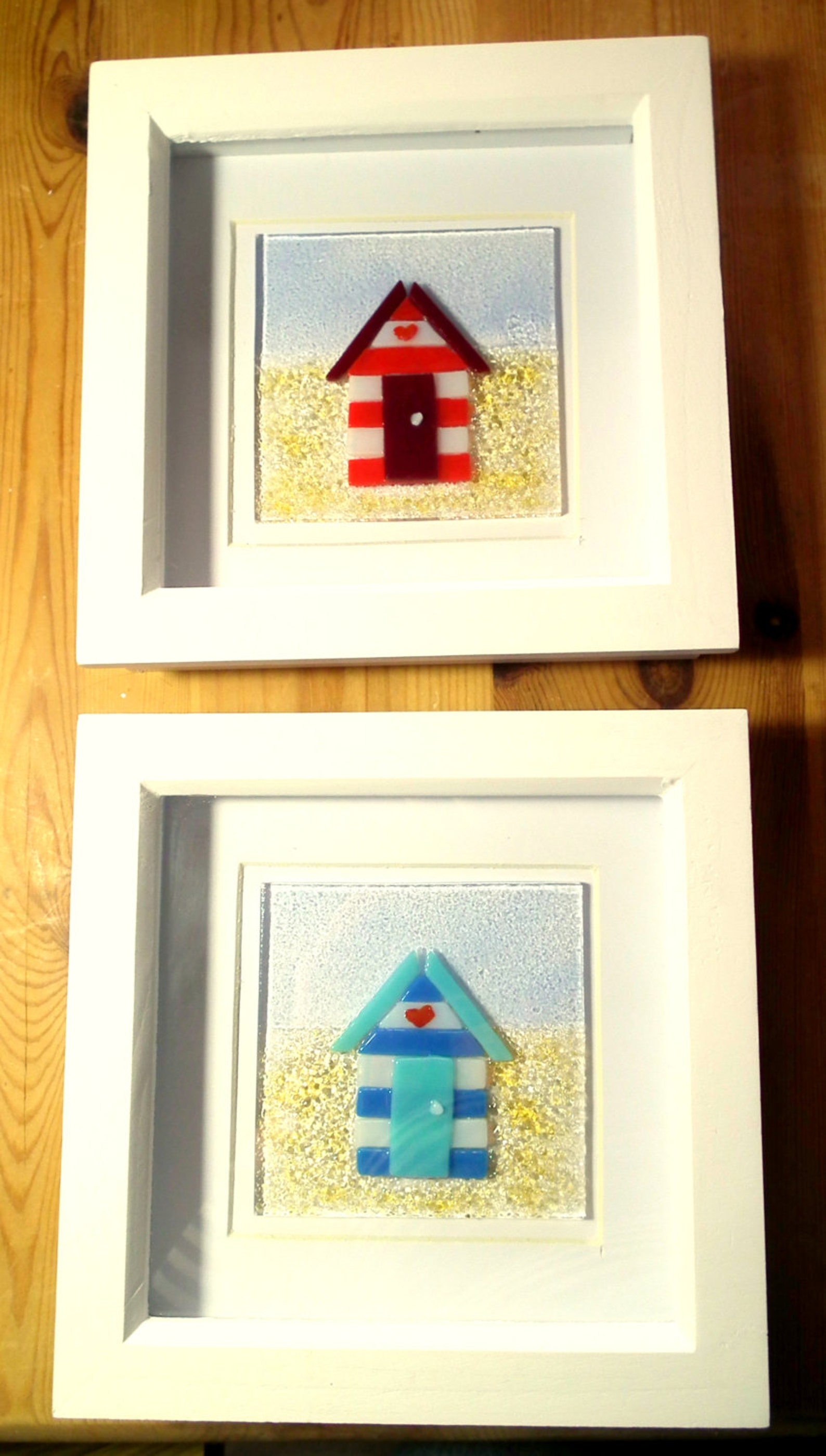 Beach Hut Art Frame Fused Glass Art Seaside Decor Striped Etsy