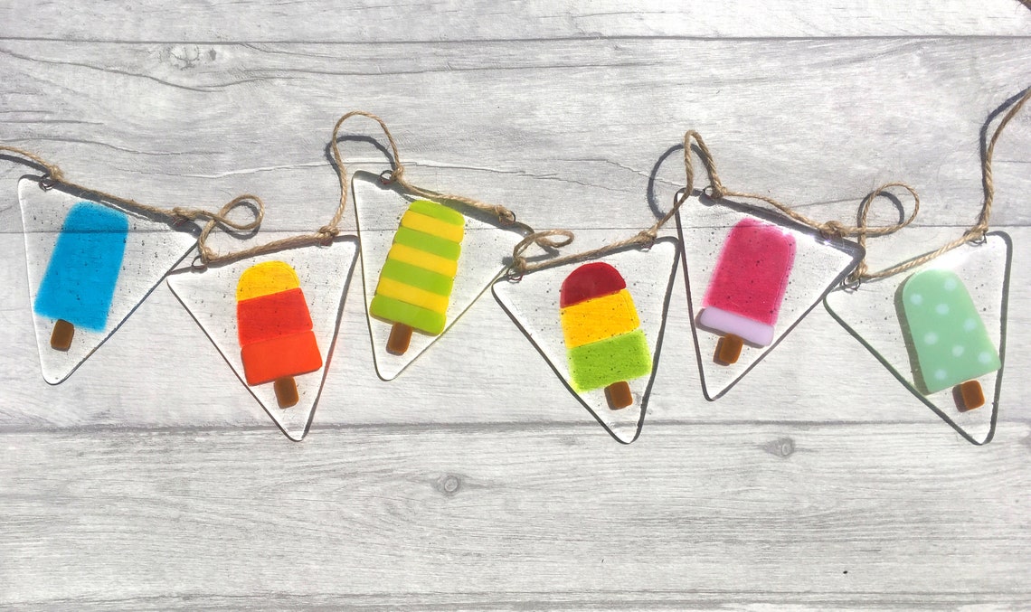 Glass Ice Lolly Bunting Fused Glass Art Beach Decor Ice Etsy