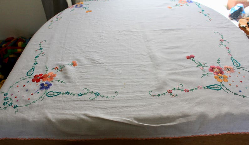 Vintage EmbroideredTablecloth with Picot Edge