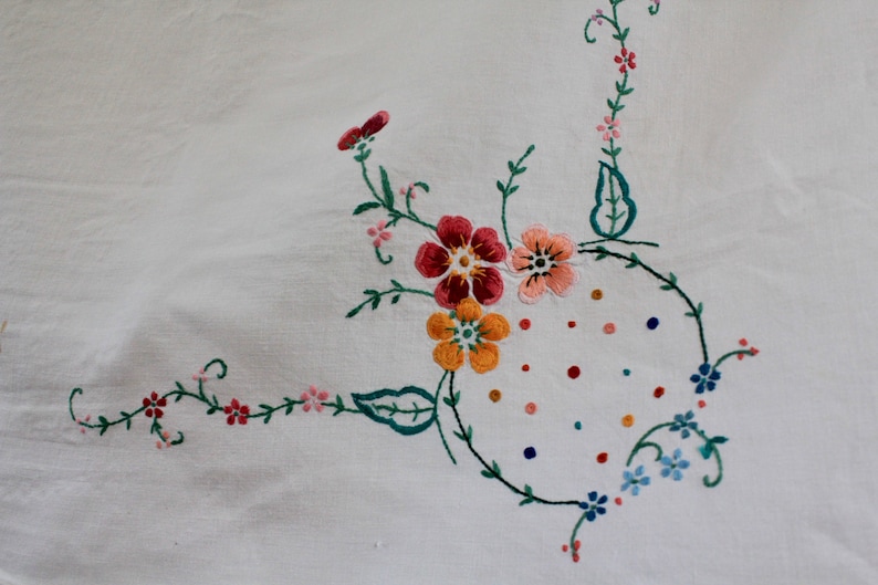 Vintage EmbroideredTablecloth with Picot Edge