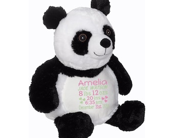 Peluche de panda bordado, estadísticas de nacimiento de bebé personalizadas