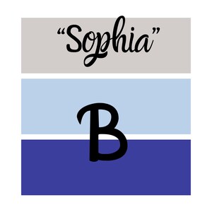 Puede incluir: Un dise&ntilde;o gr&aacute;fico con el nombre "Sophia" en escritura negra sobre un dise&ntilde;o de bloques de color azul, azul claro y gris. Una gran letra "B" negra est&aacute; centrada en las secciones azul claro y azul.