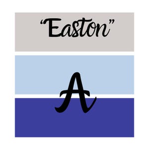 Puede incluir: Un dise&ntilde;o gr&aacute;fico con tres bloques de color horizontales: gris claro, azul claro y azul oscuro. La palabra "Easton" est&aacute; escrita en escritura negra en el bloque superior. Una gran letra "A" negra est&aacute; centrada en los bloques medio e inferior.