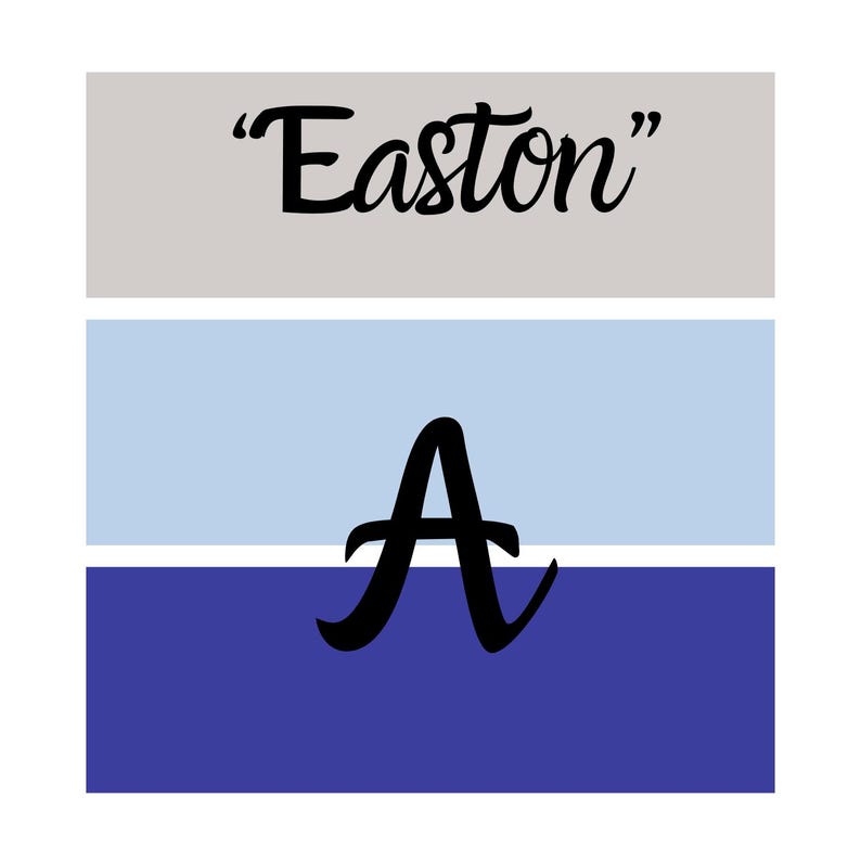 Puede incluir: Un dise&ntilde;o gr&aacute;fico con tres bloques de color horizontales: gris claro, azul claro y azul oscuro. La palabra "Easton" est&aacute; escrita en escritura negra en el bloque superior. Una gran letra "A" negra est&aacute; centrada en los bloques medio e inferior.