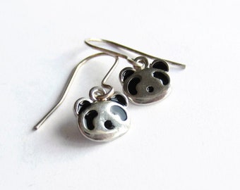 Tiny Silver Panda Earrings ~ Cute Panda Drop Earrings ~ Panda Bear Jewellery ~ Panda Lover Gift ~ Silver Plated, Surgical Steel or Sterling