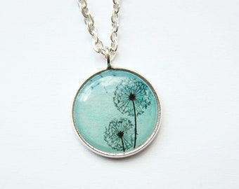 Aqua Blue Dandelion Necklace ~ Dandelion Clock Drop Necklace ~ Dandelion Seed Necklace ~ Make A Wish Jewellery ~ Wild Flower Necklace