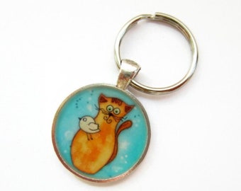 Cute Ginger Cat Key Ring ~ Orange Cat Key Chain ~  Tabby Cat Keychain ~ Quirky Cat Keyring ~ Fun Cat Lover Gift ~ Womens Purse Accessories