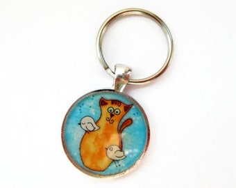 Quirky Orange Cat Key Chain ~ Ginger Cat Key Ring ~ Tabby Cat Keychain ~ Cute Cat Keyring ~ Fun Gift for Cat Lover ~ Womens Accessories