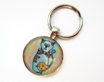 Blue Cat Key Ring ~ Cute Cat Key Chain ~ Quirky Cat Keyring ~ Whimsical Cat Keychain ~ Crazy Cat Lady Gift Idea ~ Resin Purse Accessories