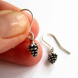 Silver Pine Cone Drop Earrings ~ Pinecone Charm Earrings ~ Choose Silver Plated, Surgical Steel or Sterling Wires