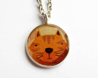 Cute Ginger Cat Necklace ~ Orange Tabby Cat Picture Pendant ~ Fun Gift for Cat Lover ~ Handmade Resin Jewellery ~ Handcrafted in the UK