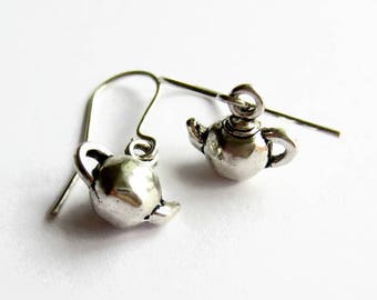 Silver Teapot Earrings - Tea Pot Earrings - Teapot Jewellery -  Funny Gift for Tea Lover - Tea Drinker Gift - Coworker Gift - Colleague Gift