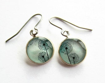 Aqua Blue Dandelion Earrings ~ Dandelion Clock Drop Earrings ~ Dandelion Seed Earrings ~ Make A Wish Jewellery ~ Wild Flower Earrings