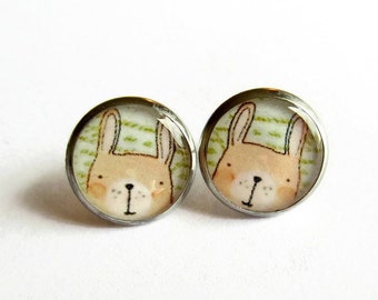 Cute Rabbit Stud Earrings ~ Handcrafted Bunny Earrings ~ Woodland Animal Jewellery ~ Gift for Rabbit Owner ~ Hypoallergenic Steel and Resin