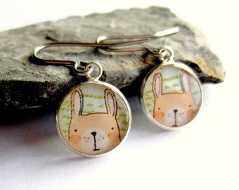 Cute Rabbit Drop Earrings ~ Handcrafted Bunny Earrings ~ Woodland Animal Jewellery ~ Gift for Rabbit Owner ~ Resin Charm Earrings