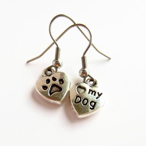 Love My Dog Earrings - Mismatched Earrings - Paw Print Earrings - Dog Paw Jewelry - Heart Earrings - Dog Lover Gift - Hypoallergenic