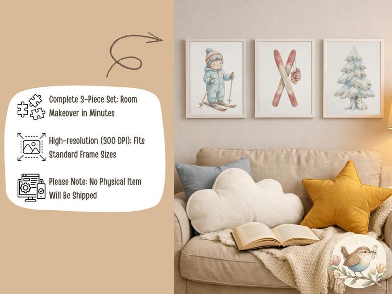 Watercolor Skiing Nursery Prints | Set of 3 Winter Wall Art | Gender ...