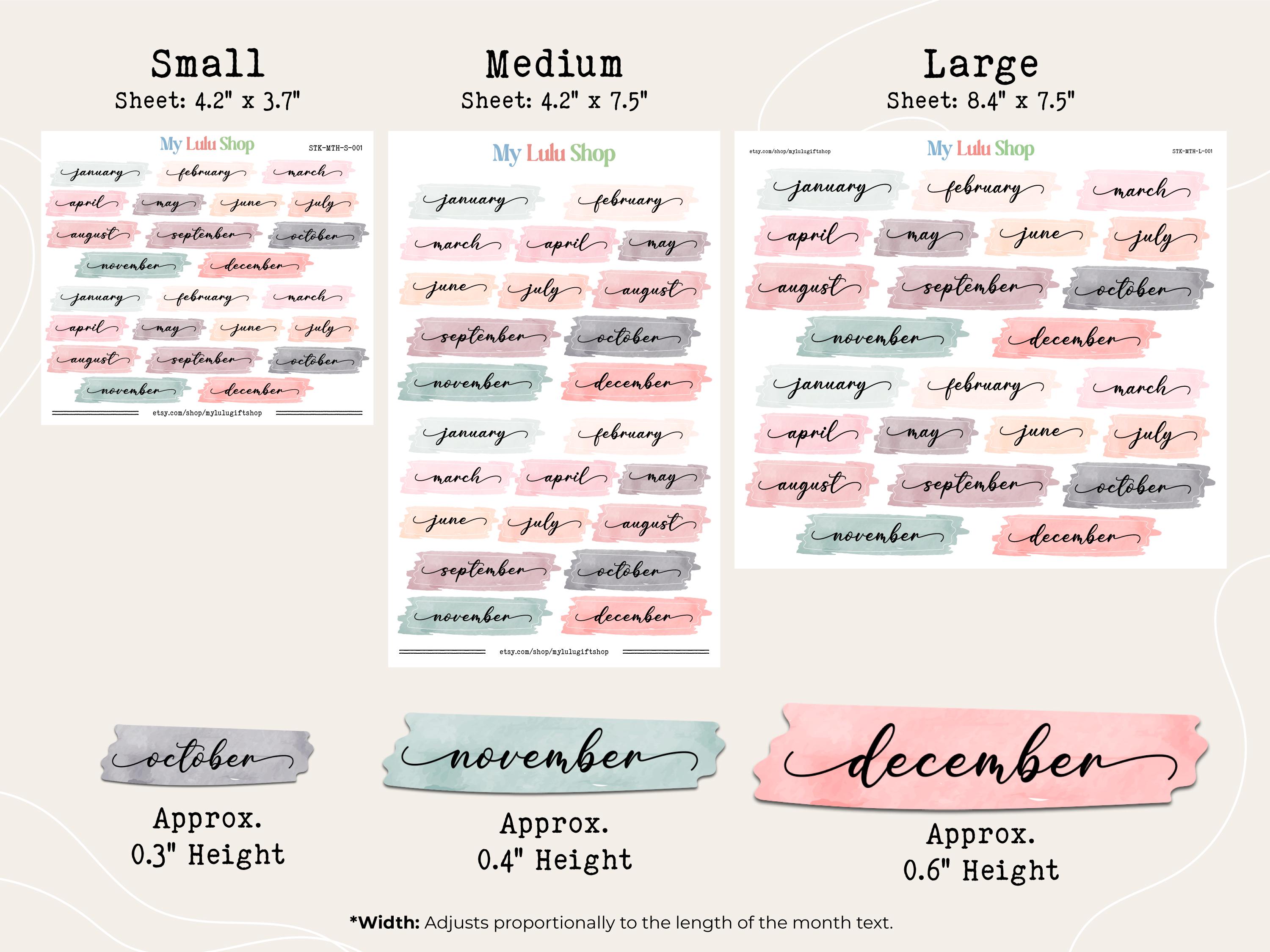 MONTH Planner Stickers, Month Header Stickers, Months of the Year ...