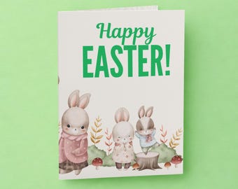 Happy Easter-wenskaart met schattige konijntjesvrienden