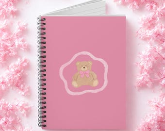 Notitieboek met roze spiraalvormige teddybeer | Gelinieerd dagboek