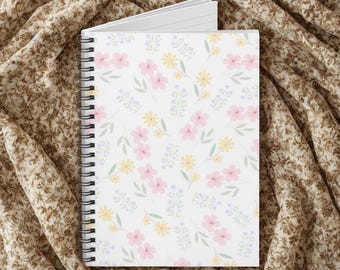 Notitieboek met spiraal bloemen in pastelkleuren | Spiraalvormig dagboek