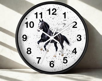 Galopperende Black Horse-wandklok | Decoratie ruiterpaard
